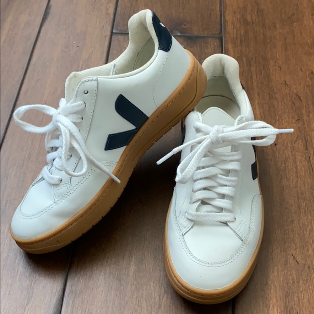 Veja white and navy sneaker with gum sole